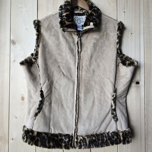 Cripple Creek Leopard Print Lined Western Vest Brown Tan Womens XXL